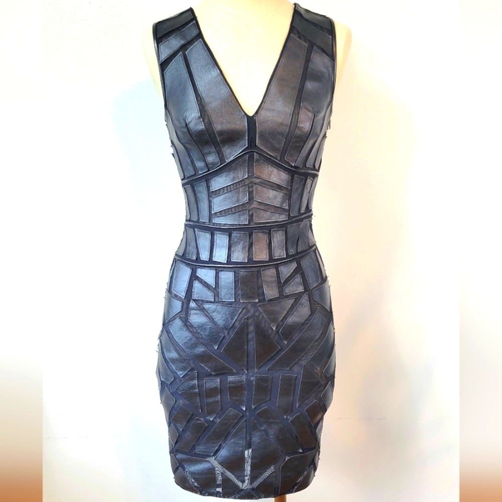 Renzo + Kai Black Pleather Geometric Dress